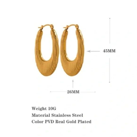 ⭐️ NEW Gold Textured Long Oval Hoop Earrings - Picture 8 of 12